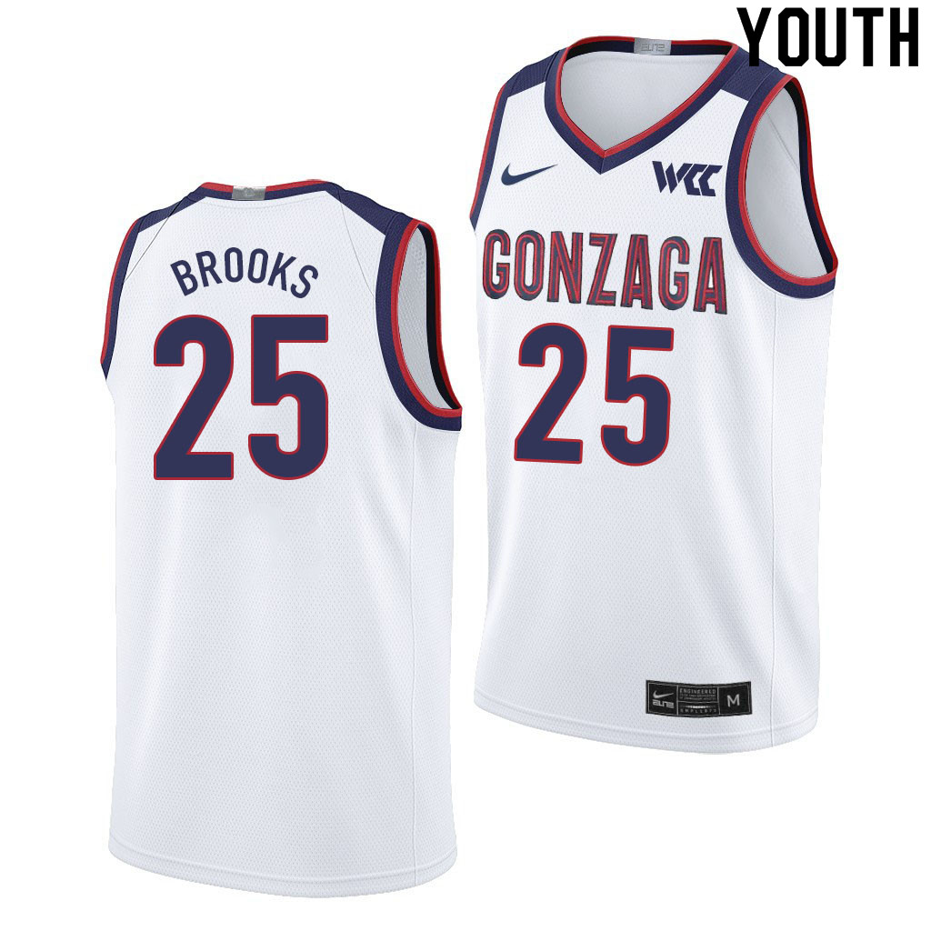 Youth #25 Colby Brooks Gonzaga Bulldogs College Basketball Jerseys Sale-White